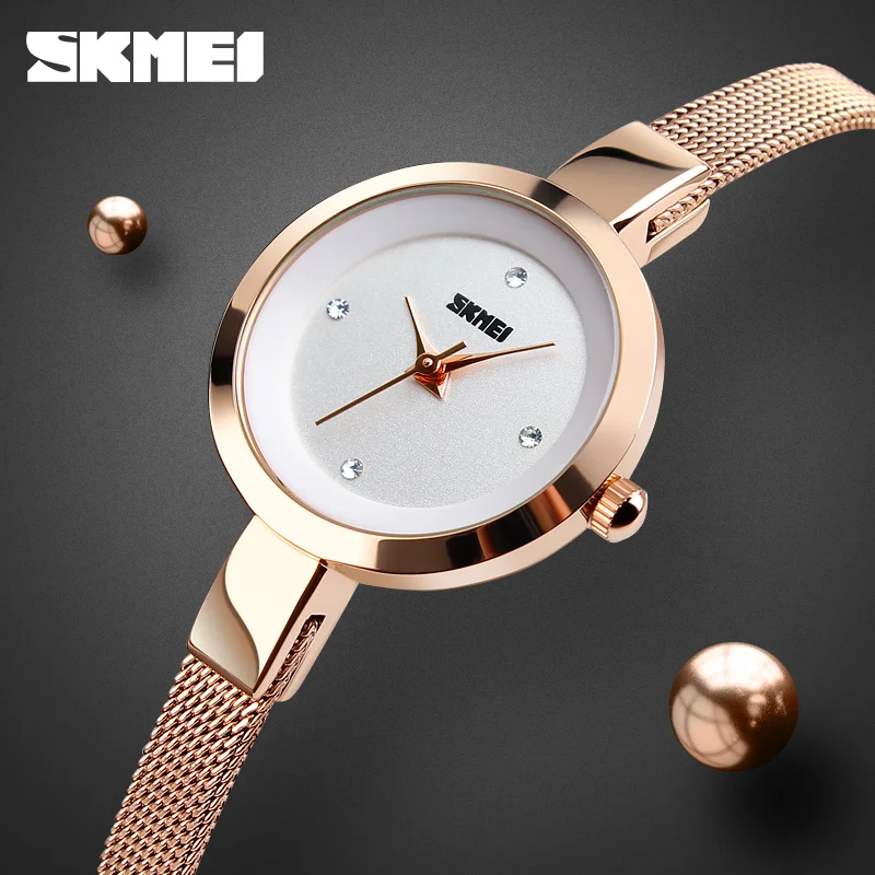 

SKMEI Quartz Bracelet Ladies Watch Mesh Stainless Steel Womens Watches Fashion Simple Wristwatches Relogio Montre Femme 1390