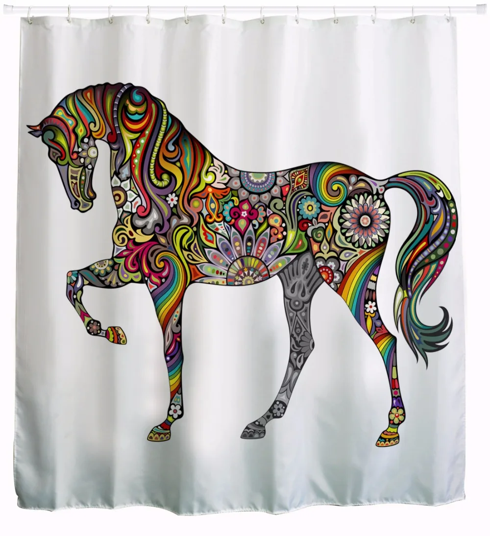 Cheval de rideau de douche pour salle de bain Animal Tissu Imperméable decor avec 12 crochets