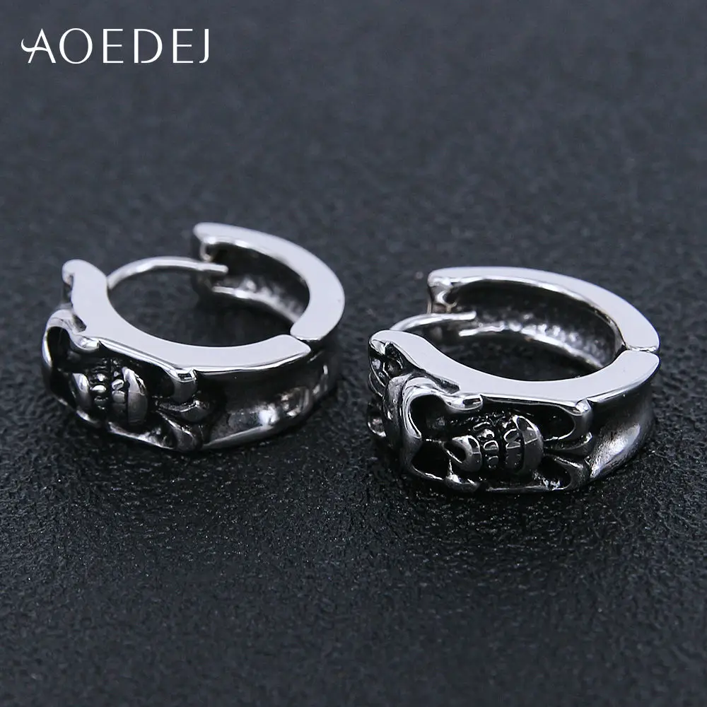 Маленькие серьги кольца AOEDEJ с черным черепом мужские из нержавеющей стали для