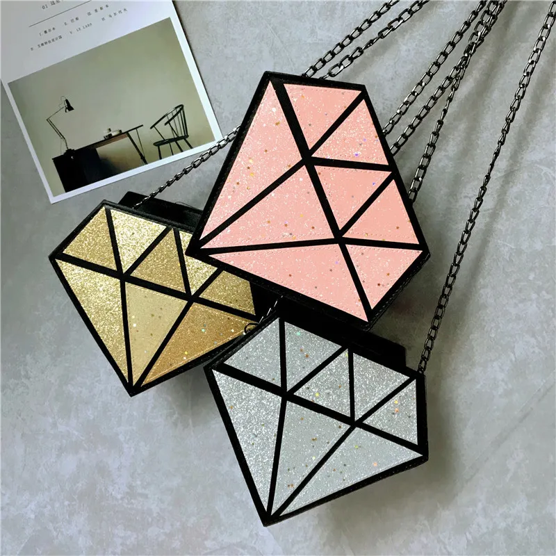 

HANSOMFY New fashion Messenger bag female 2019 summer sequins Bling triangle zipper bag mini women's shoulder bag X1-46
