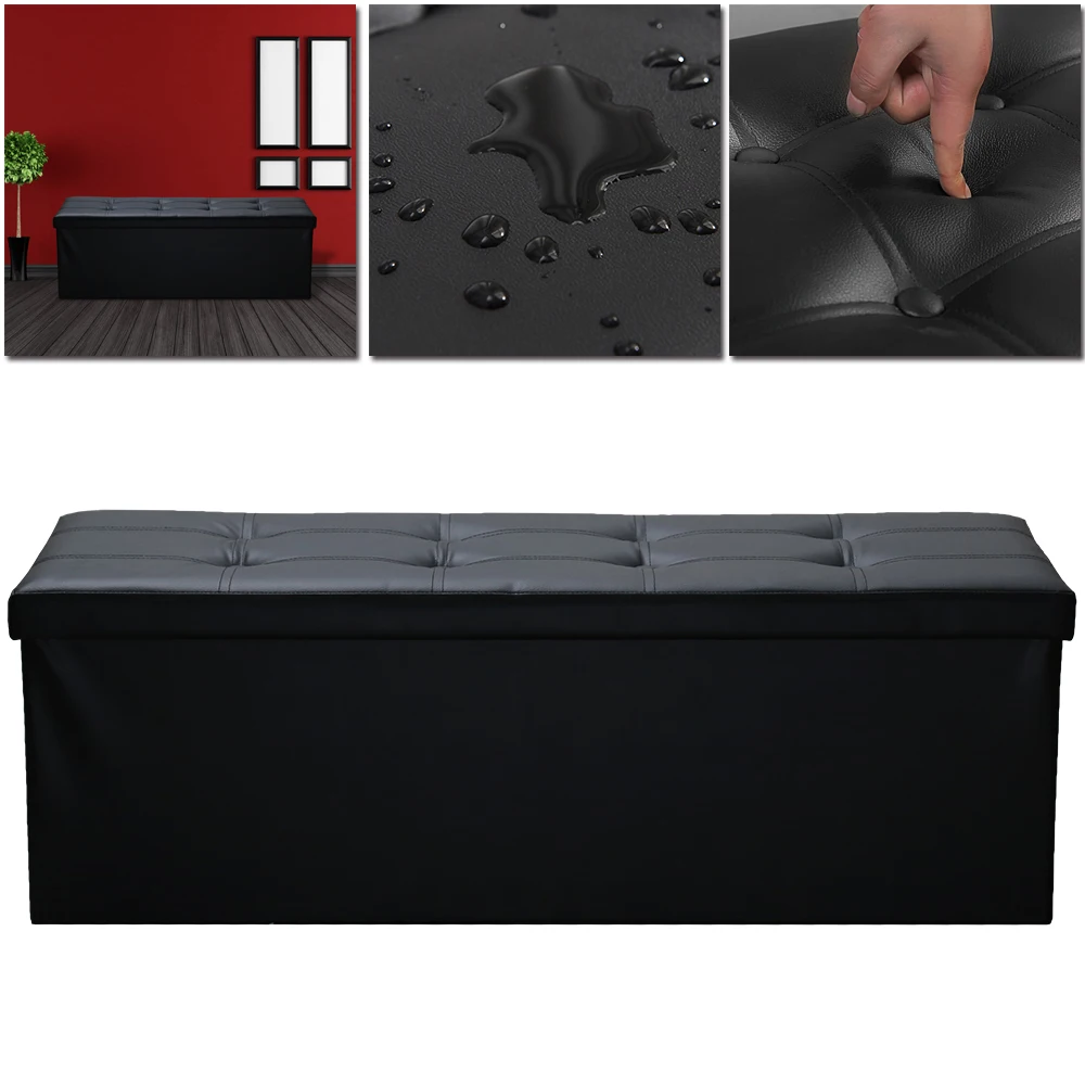 110x38x38cm Black Storage Footstool Stool Chair Storage Shoe Bench Removable Lid Waterproof Stool PVC leather Foyer Furniture 110x38x38cm Black Storage Footstool Stool Chair Storage Shoe Bench Removable Lid Waterproof Stool PVC leather Foyer Furniture