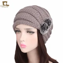 Новая модная женская круглая Лыжная мешковатая шляпа вязаный череп с двойной кролик меховой помпон зимняя теплая вязаная шапка