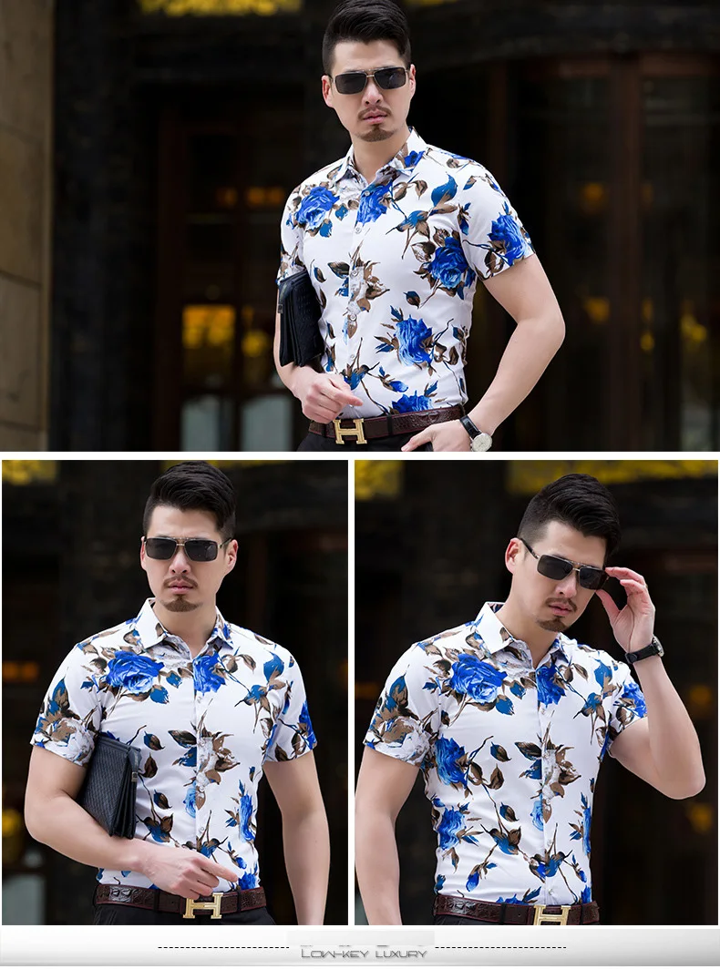 Большой размер 7XL Мужская рубашка Летняя мода Мужская футболка с принтом футболка с короткими рукавами для мужчин; модные ботинки с социальных Повседневная рубашка с цветочным узором Q35