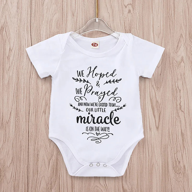 Г.; маленький хлопковый летний белый комбинезон с надписью «Hoped We moured Miracle»; Летние Боди для новорожденных 12 месяцев; одежда для маленьких девочек