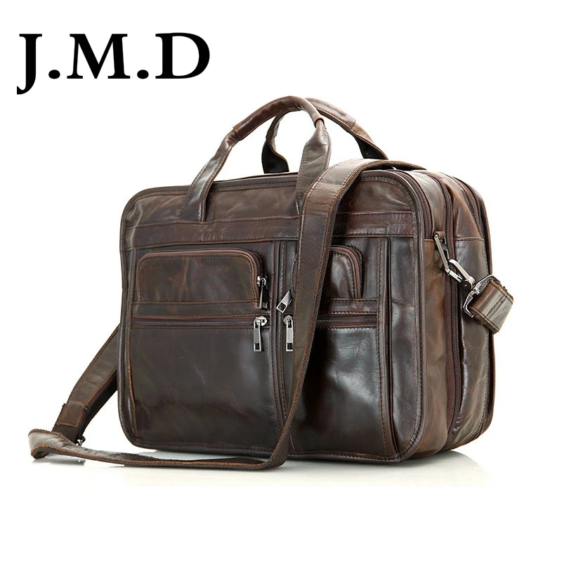 

J.M.D 100% Genuine Vintage Leather Men's Chocolate Shoulder Messenger Bag Briefcase Laptop Handbags 7093
