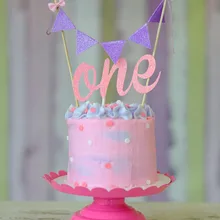 Для маленьких девочек фиолетовый розовый один год торт Топпер, первый день рождения торт Топпер, один Smash торт Топпер и баннер пользовательские возраст