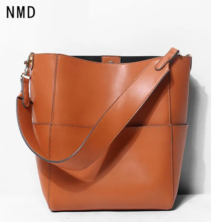NMD Высококачественная кожаная женская сумка через плечо, женская сумка через плечо, известный бренд, дизайнерская женская сумка, большие сумки с верхней ручкой - Цвет: brown