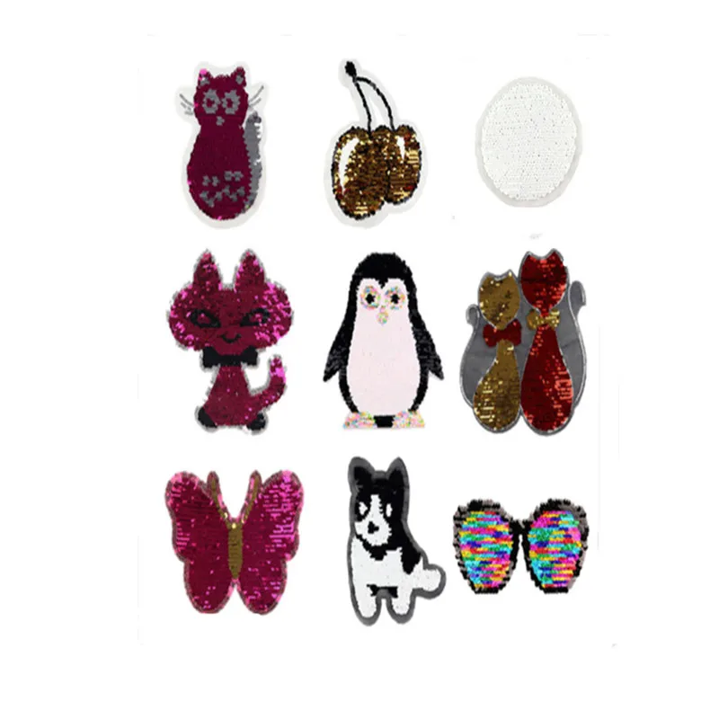 

Sequins applique patches multicolor Smiling face Cat animal cloth paste change color diy craft sew on coat for kids decoration