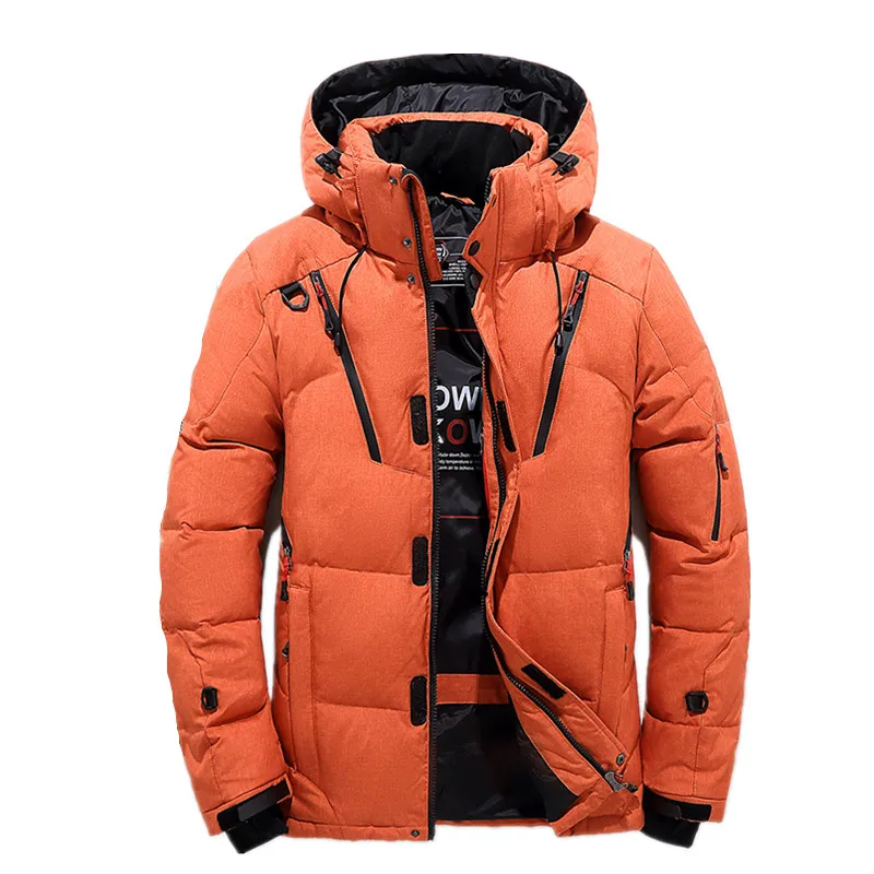 Высокое качество, 90% белый утиный пух, толстый пуховик, пальто, зимние парки с капюшоном, зимний пуховик утолщенный, деловые куртки, пальто, M-3XL - Цвет: Оранжевый