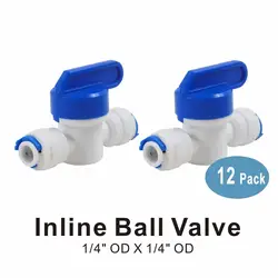 1/4 "x 1/4" OD Equal Inline/On Off шаровой клапан Быстрый подсоединительный фитинг для фильтры для воды и ro, система обратного осмоса систем-12 упак