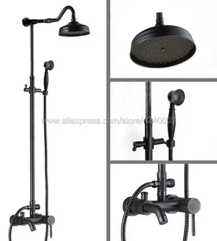 

Black Oil Rubbed Brass Wall Mounted Shower Faucet Bathroom Rainfall Shower System Set Faucet Tub With Handheld Sprayer Krs601