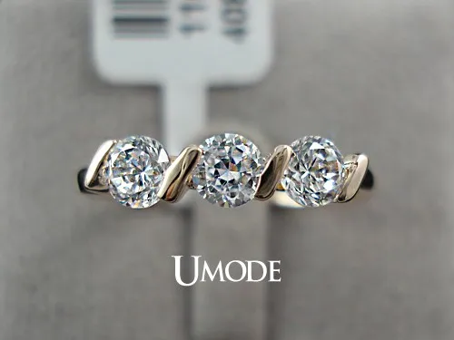 UMODE, розовый Анель, розовое золото, три круглых кубического циркония, обручальные кольца для женщин, модные ювелирные изделия AJR0063A