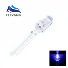 100 шт. синий светодиодный 5 мм синий светильник светодиод белый светодиод отложным воротником синий круглый прозрачных 460-470nm 3v 20Ma