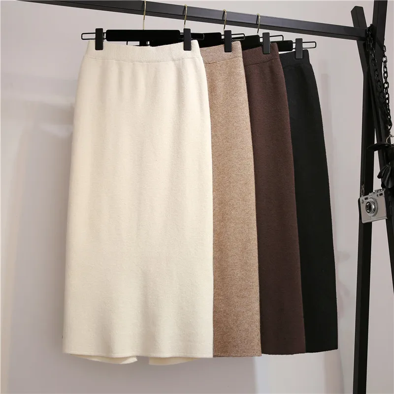 SEDUTMO, зимние юбки-карандаш, Женская Толстая юбка с высокой талией, трикотажная миди плиссированная Повседневная Осенняя черная винтажная сексуальная юбка ED530