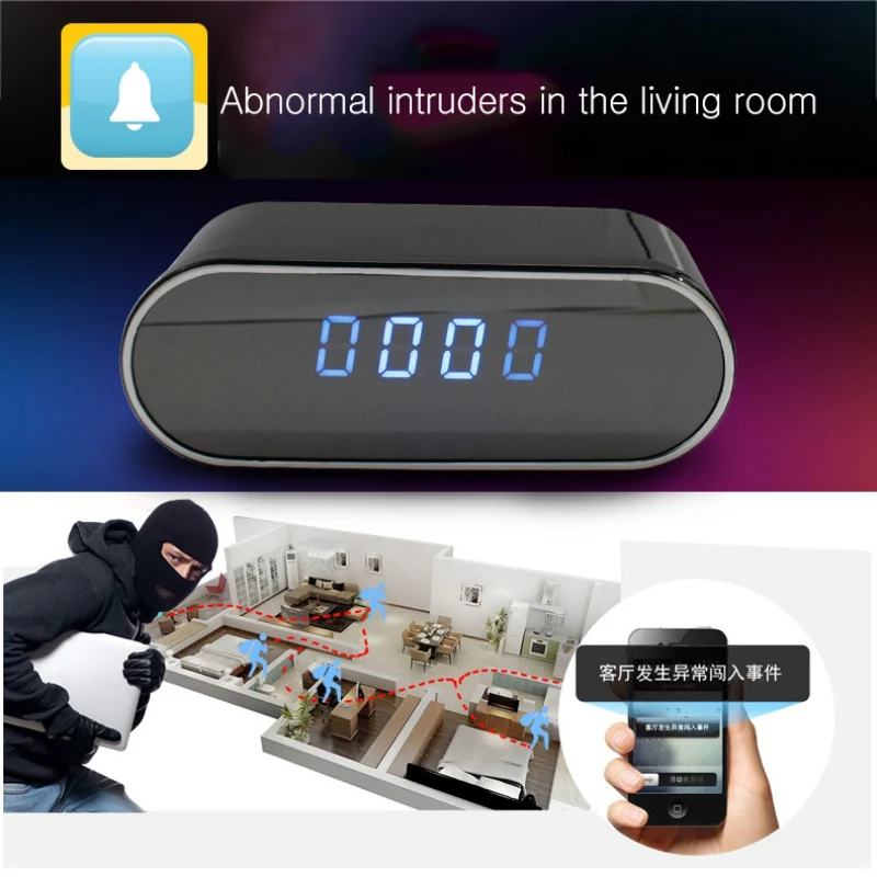 Mini Wifi Remote Control Cameras Clock HD WIFI Night Vision Clocks Alarm IR Smart Camcorder Support TF Card
