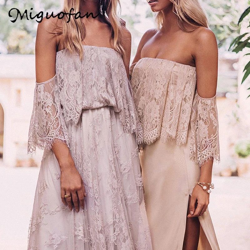 Miguofan, кружевное платье для женщин, с открытыми плечами, летнее платье миди, элегантное, размера плюс, длинное, бохо, платья для женщин, лето, vestidos