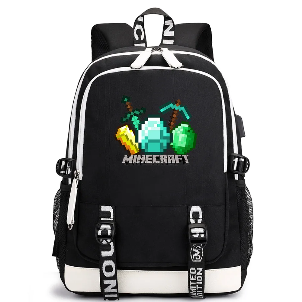 

Games Minecraft Hot Backpack USB Headphone Jack Boys Girls School bag Women Teenagers Canvas Men Laptop Backpack Packsack