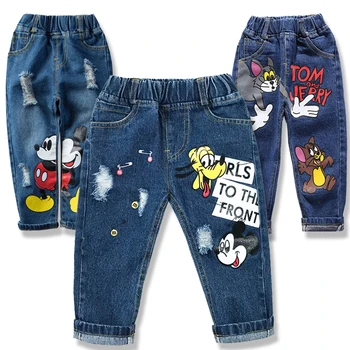 Hot Sale Summer Cartoon Pants Kids Trousers Broken Hole Fashion Baby Girls Casual Jeans Children Boys Jeans Kids Pants 1-6Y 1