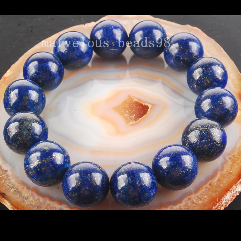 

16mm Natural Lapis Lazuli Round Beads Stretch Bracelet 8" G6558