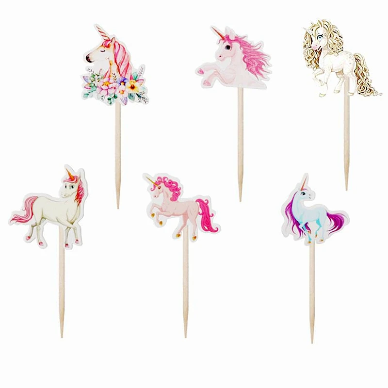 

24pcs Unicorn Cartoon Flying Horse theme Cupcake toppers kids Birthday Party Wedding Baby Shower Toothpick stick cake Decoration