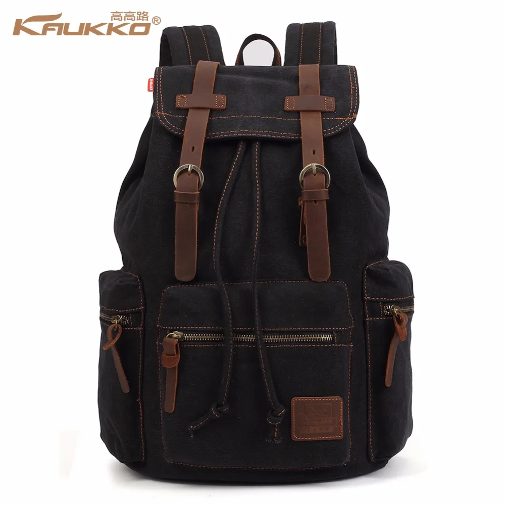 www.cinemas93.org : Buy Kaukko Men&#39;s Vintage Canvas Leather Backpacks with Drawstring Women Travel ...