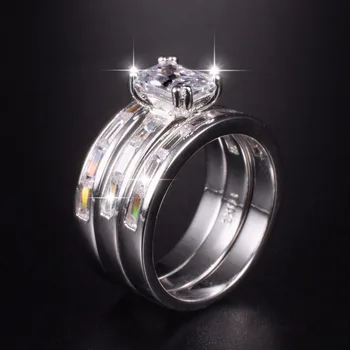 

Fashion Square Topaz Crystal Stone ring 3-in-1 Luxury 10KT White gold Plated cz Wedding Ring for Women jewelry gift size 5-10