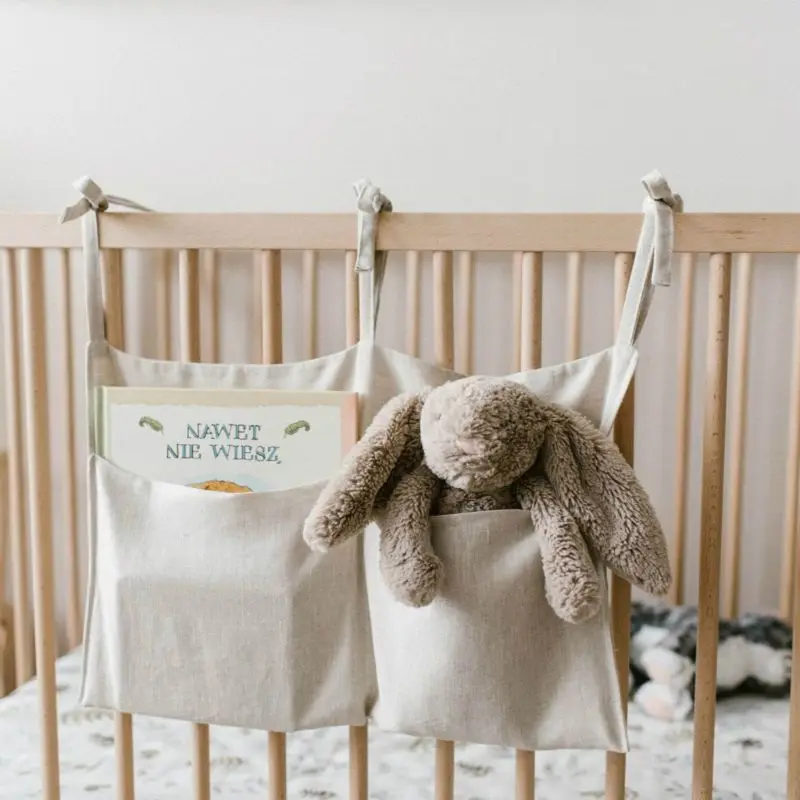 Baby Crib Organizer Bed Hanging Storage Bag For Baby Essentials Multi-Purpose Baby Bed Organizer Hanging Diaper Toys Tissue