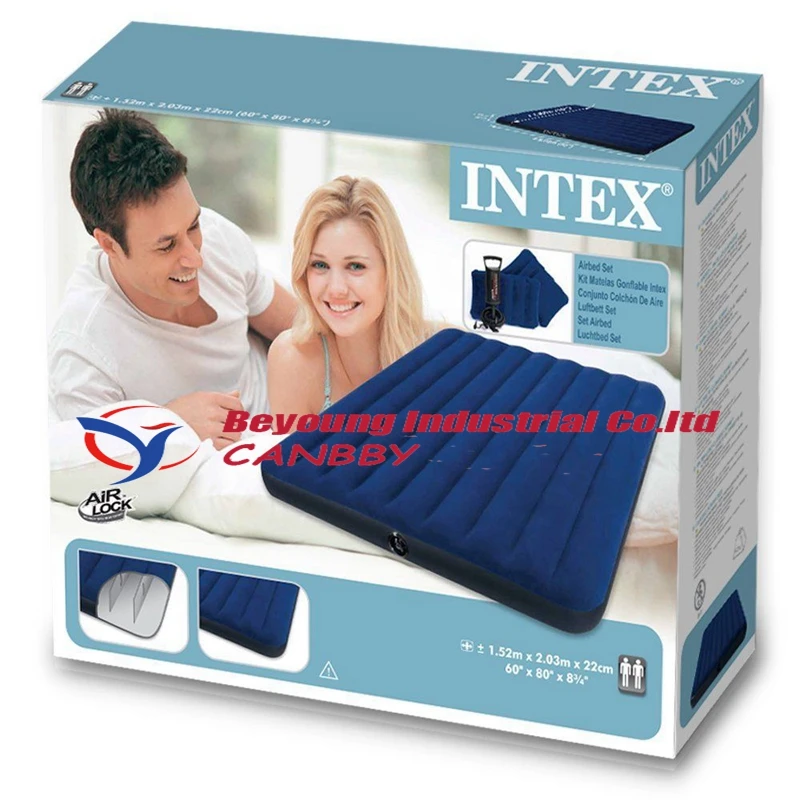 Intex 68765 надувной матрас, надувная кровать с ручным насосом и 2 надувные подушки