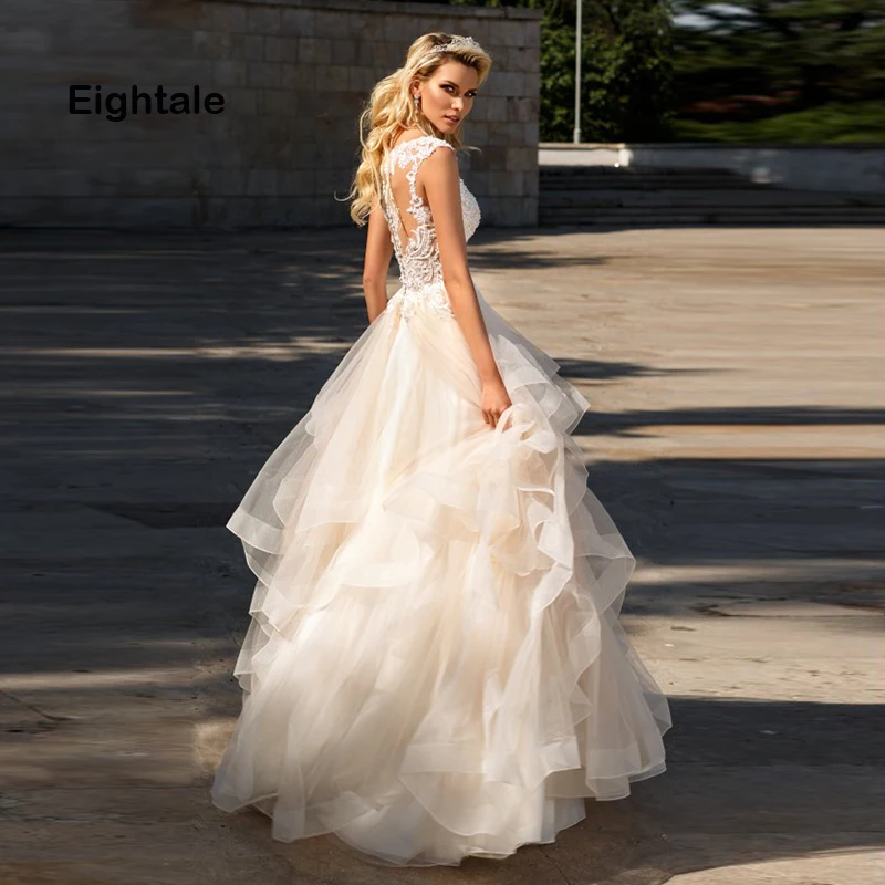 

Eightale Princess Wedding Dresses V Neck Ruffles Appliques Vestidos De Novia Tulle Backless Bridal Dress Wedding Gowns 2019