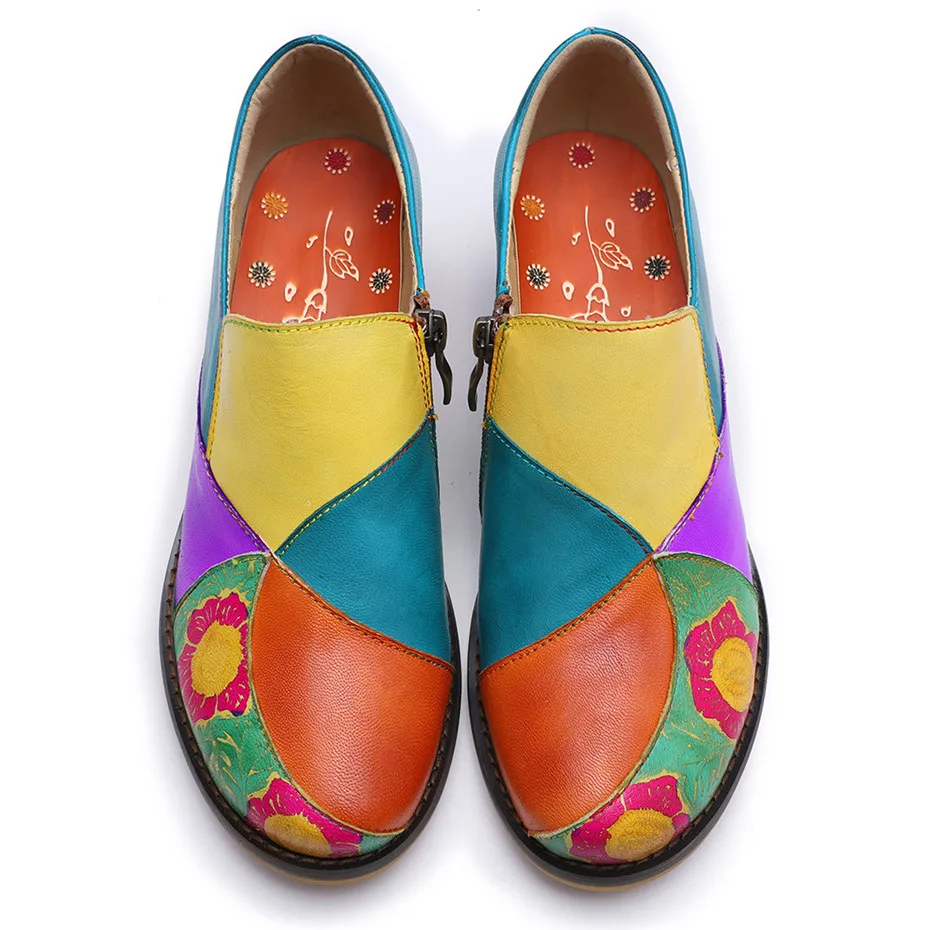 2019 New Genuine Leather Women Pumps Handmade Color Block Loafers Oxfords Shoes For Woman Med Heels Ladies Single Shoes Big Size (16)