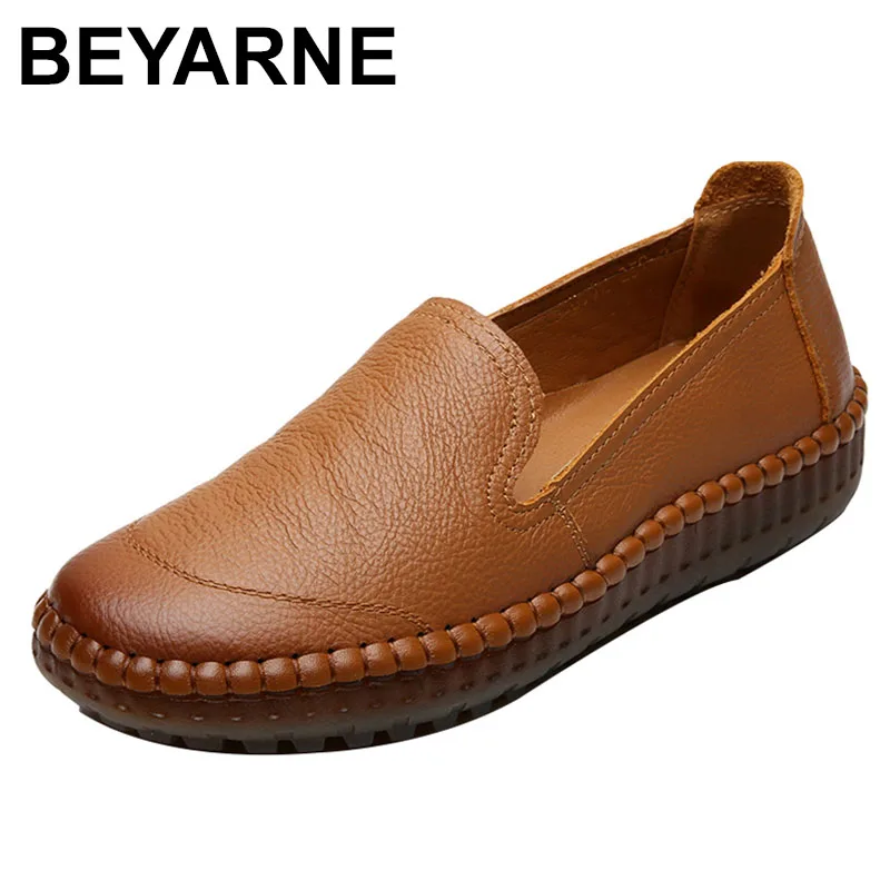 

BEYARNEWomen's Flats Handmade Shoes 2019 Spring Autumn Genuine Leather Ladies Shoe Flat Shoes Women Leather Retro ShoeE786