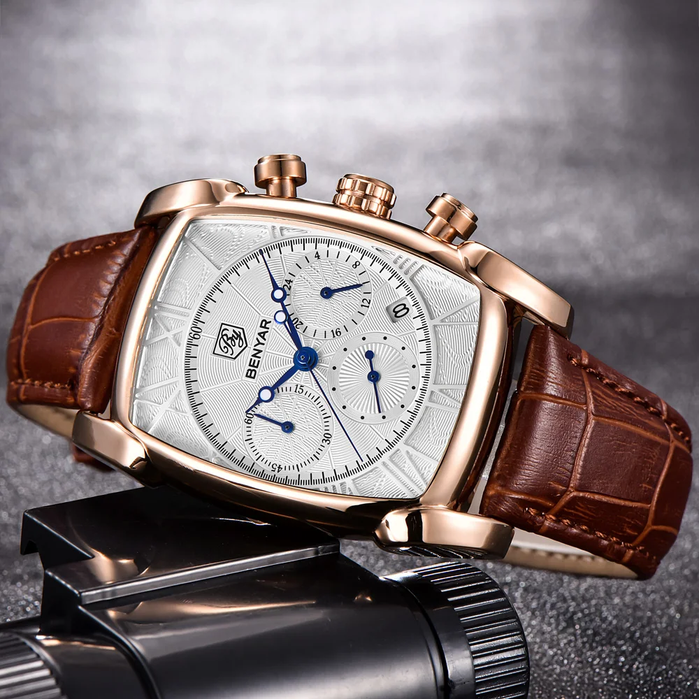 BENYAR الرياضية العسكرية الرجال الساعات 2018 أعلى العلامة التجارية الفاخرة رجل كرونوغراف الكوارتز ووتش جلدية الجيش الذكور ساعة Relogio Masculino