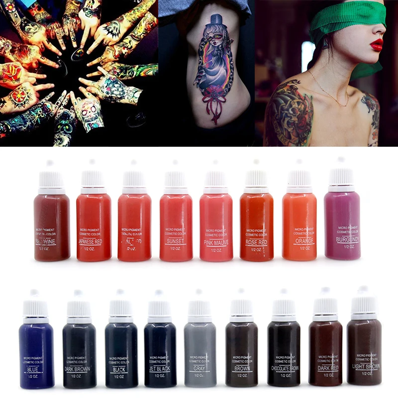 

6 colors Permanent Makeup Micro pigments Set BIOT Tattoo Inks Cosmetic 15ml Kit For Tattoo Eyebrow Lip Make up Mixed color