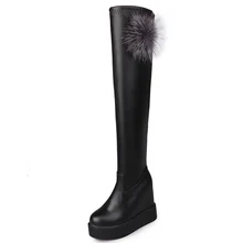 

Moxxy Leather Thigh High Boots Winter Boots Women Over the Knee Boots Platform Shoes Woman Suede Long Overknee Boots Fox Hair