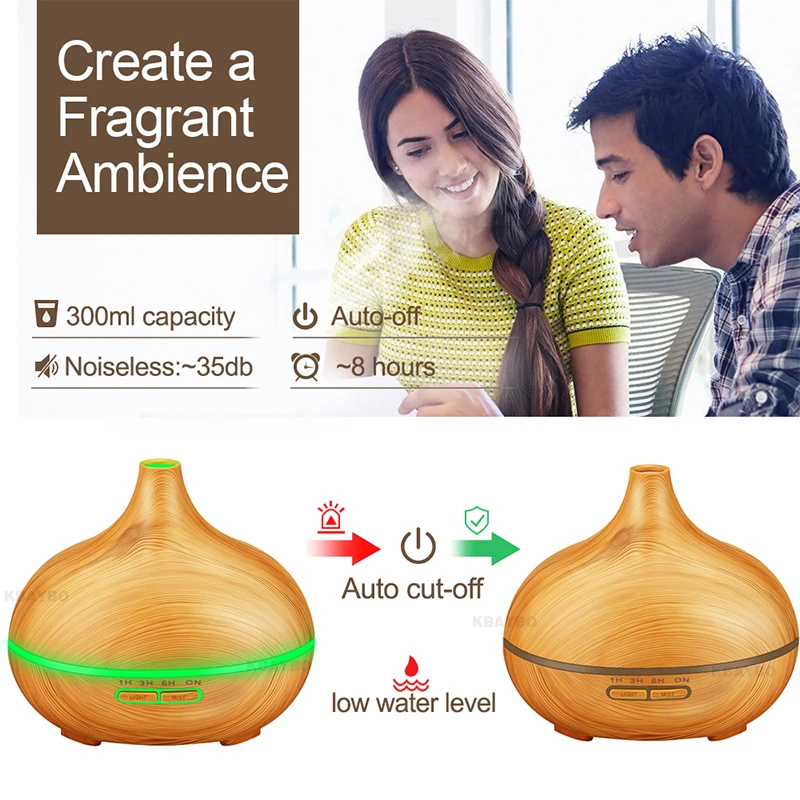  KBAYBO 300ml Aroma Air Humidifier Essential Oil Diffuser Air Purifier Mist Maker Natural Plant Pure