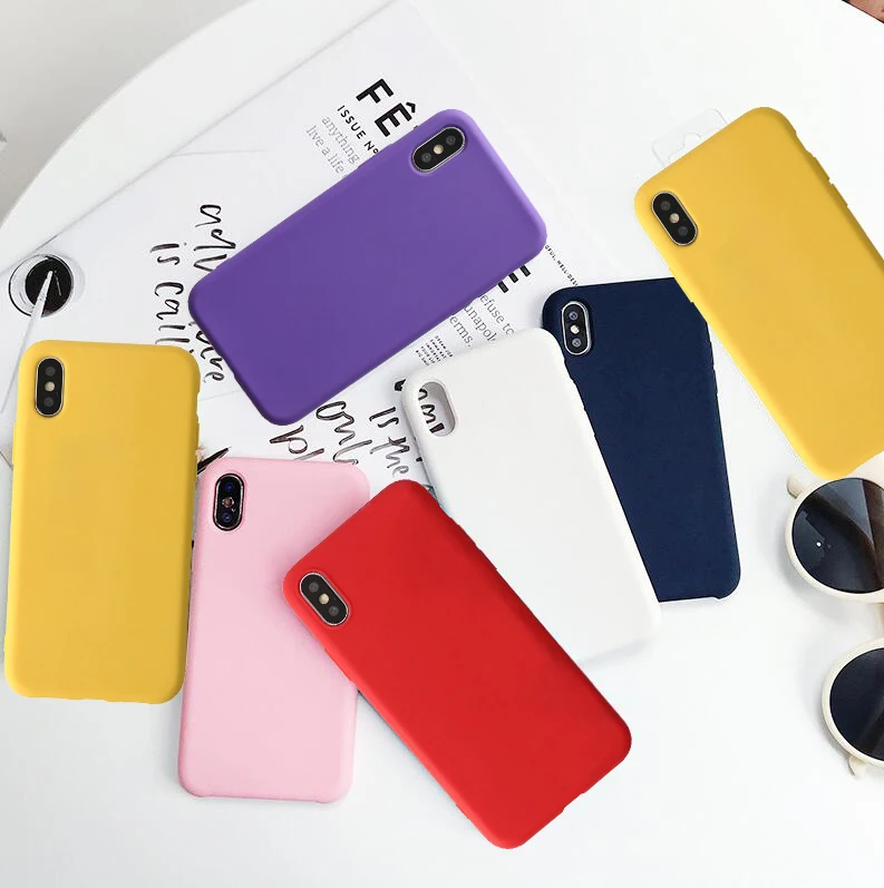 

Phone Case For iPhone 7 6 6s 8 X Plus XR XS Simple Solid Color Ultrathin Soft TPU Cases Candy Color Back Cover