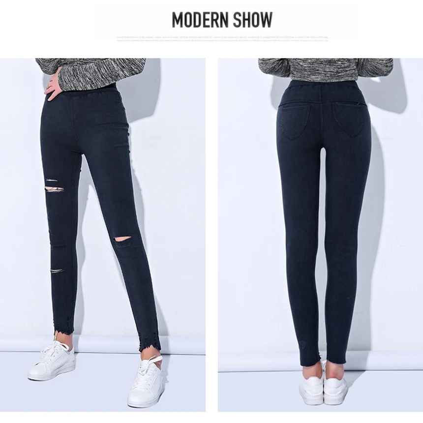 ZYFPGS 2019 Autumn Top Women's Navy Pants Hole Fashion Pants classic Women Pants Plus Size 5XL High Waist Fat People Z0723 ZYFPGS 2019 Autumn Top Women's Navy Pants Hole Fashion Pants classic Women Pants Plus Size 5XL High Waist Fat People Z0723