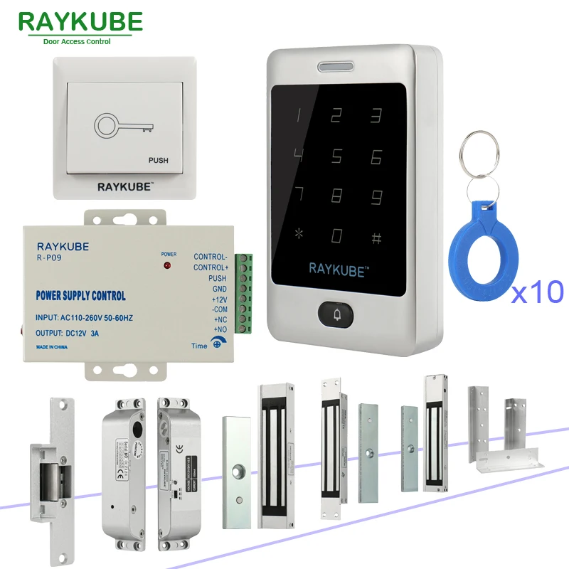 RAYKUBE двери управление доступом комплект системы с металлической сенсорной клавиатурой RFID ключи электронный комплект замков
