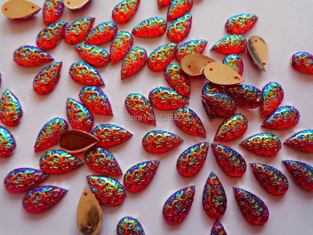 

Drop shape sew on 10*18mm Red AB colour Resin crystal rhinestone accessory stone flatback 100pcs/lot
