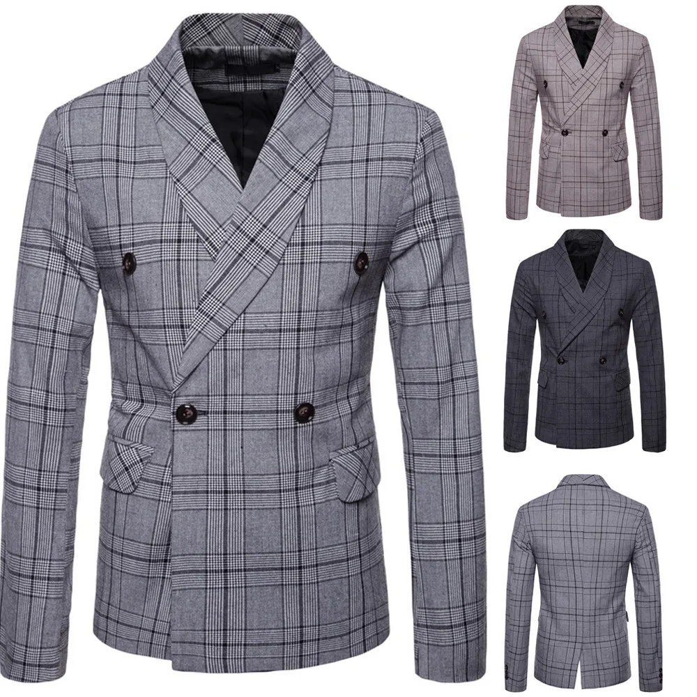 Bargain Price of  Men's Double Breasted Suit Jacket Button Lattice Coat New Fashionable Checked Men Wedding Suits Gro