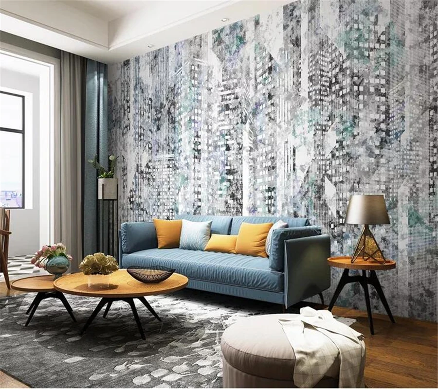 wellyu Custom wallpaper papel de parede Nordic modern minimalist abstract city architecture retro TV sofa background wall | Обустройство