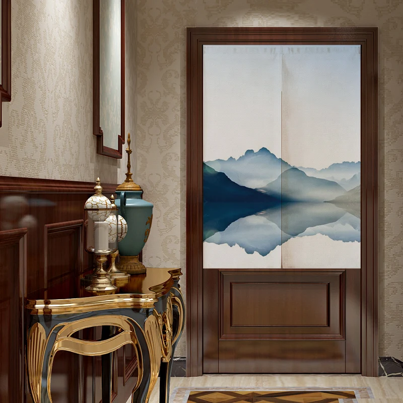 

Chinese Japanese mountain ink Customizable Linen Door Curtain Noren Restaurant Kitchen Bedroom Curtains Home Decor curtain