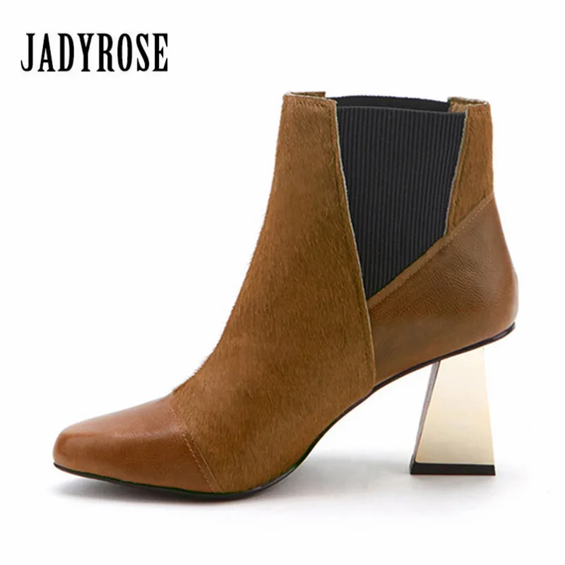 

Jady Rose Horsehair Women Ankle Boots Chunky High Heel Shoes Woman Autumn Winter Slip On Boot Women Pumps Valentine Shoe