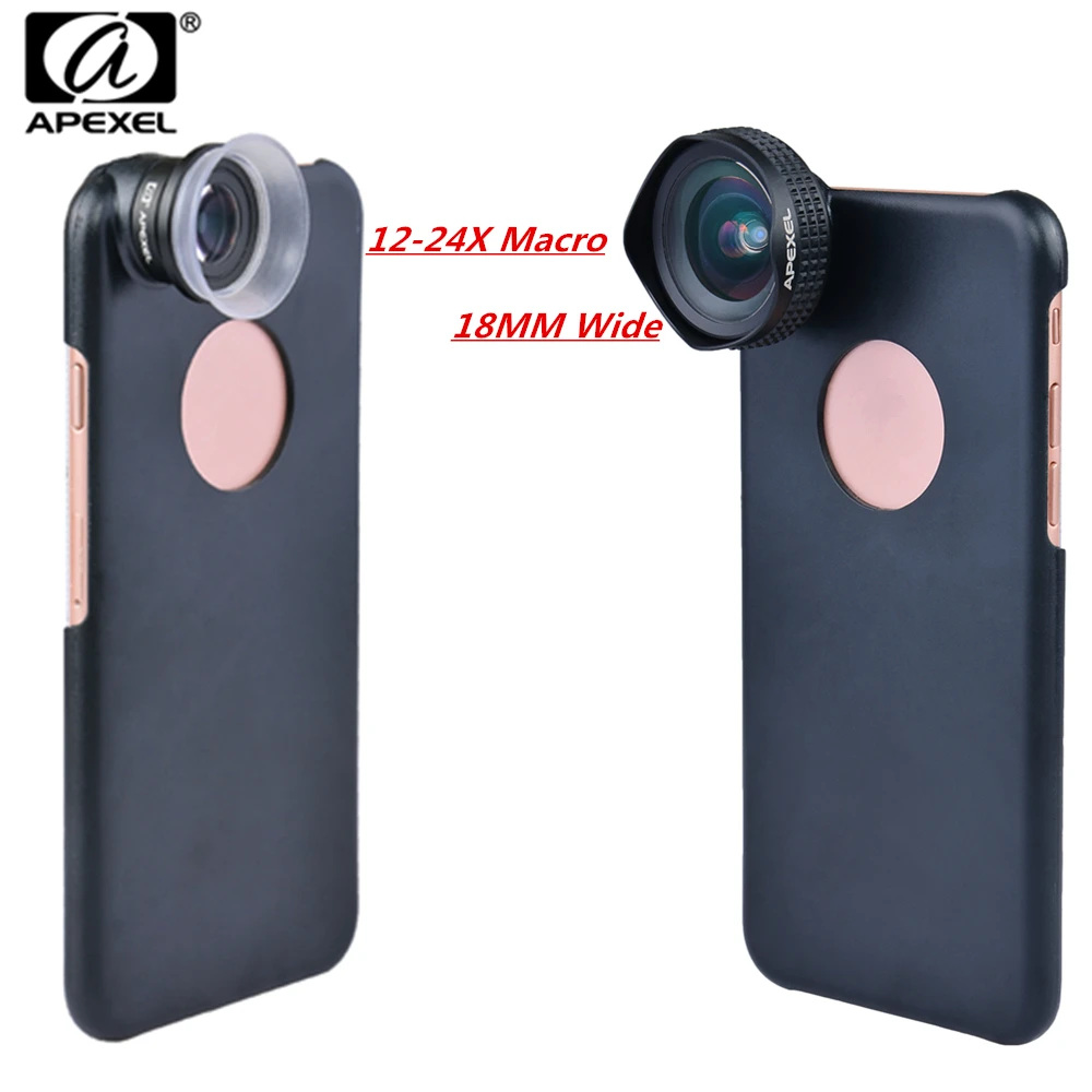 

APEXEL 3 in 1 lens 0.6X Wide Angle Lens with 2 in 1 12-24X Macro High Definition Mobile Phone Lens for iPhone 7 plus 6 5 1824X