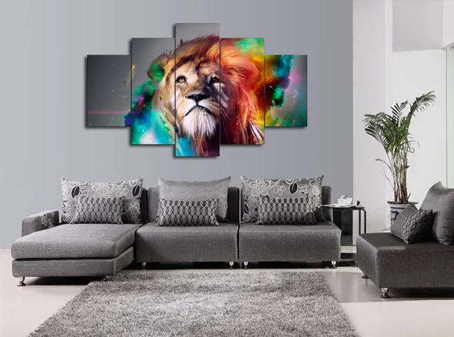 5 panels colourful lion painting for living room wall art picture gift home decoration fiv0071 - Colourful Living Room 5 panels colourful lion painting for living room wall art picture gift home decoration fiv0071 - Colourful Living Room