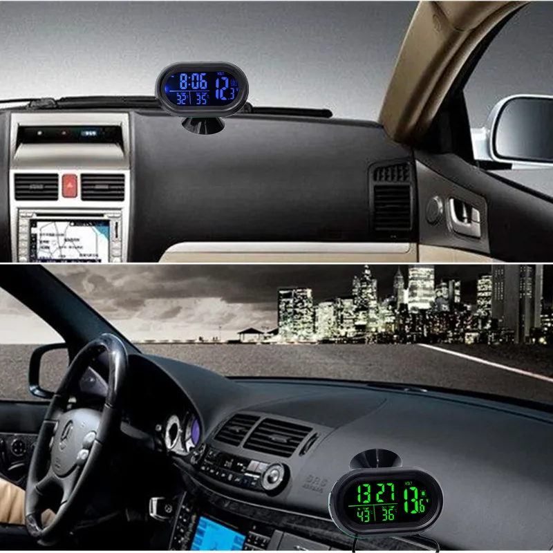 Цифровой монитор автомобиля Вольтметр термометр синий/зеленый электронные часы температура Напряжение Тестер