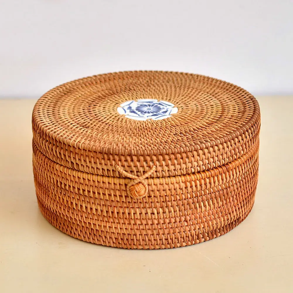  Handmade Rattan Woven Pu-erh Tea Cake Storage Box Canister Kitchen Container Medium - 32798201886