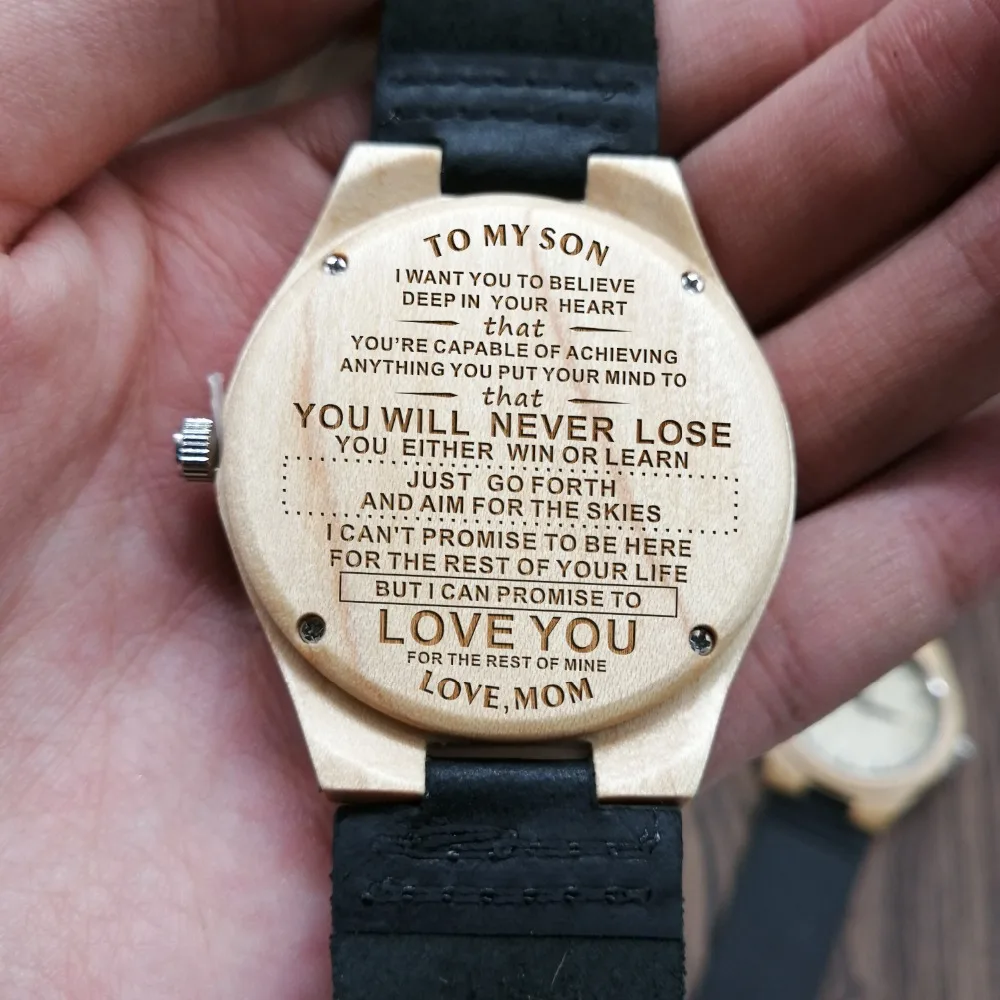 TO MY SON ENGRAVED WOODEN WOOD WATCH LOVE MOMin Quartz Watches from