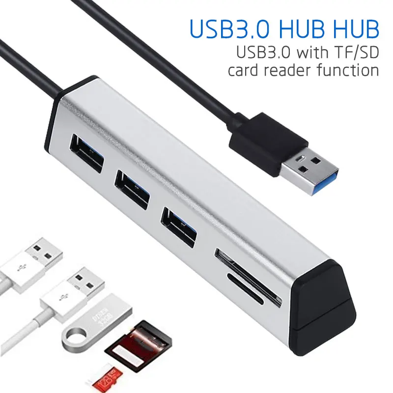 3 Port USB3.0 Hub 5Gbps High Speed Aluminum Alloy 2 In 1 SD/TF Card Reader with Stand Function For Computer PC Laptop | Компьютеры и