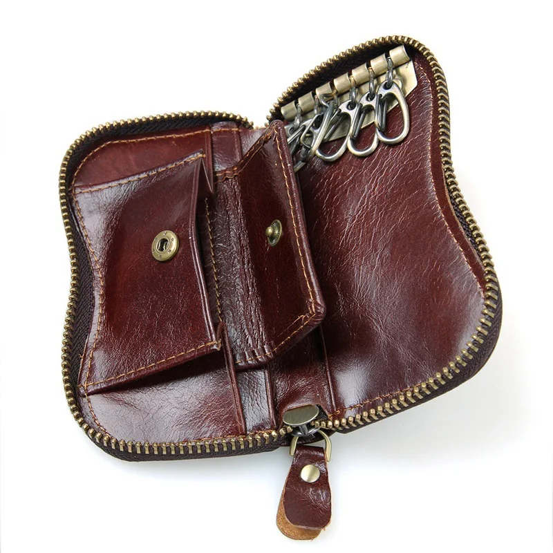 

Dollar Bag First Layer Cowhide Oil Wax Leather Car Key Wrapper Soft Noodles Chocolate Dumplings Zipper Short Wallets Coin Purse